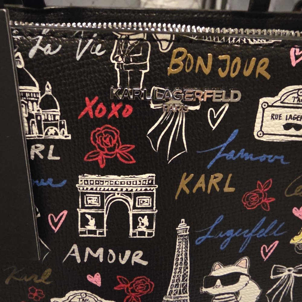 Karl Lagerfeld Black Tote with Colorful Graphics - Picture 14 of 15